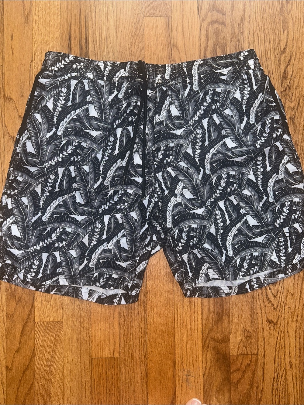 Men's Black & White Beach Bros Tropical Print Swim Shorts XXL